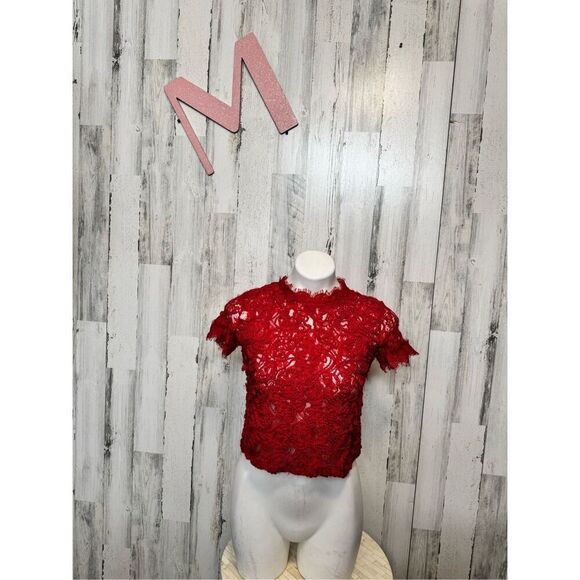 ZARA red blouse laced size medium - Picture 1 of 7